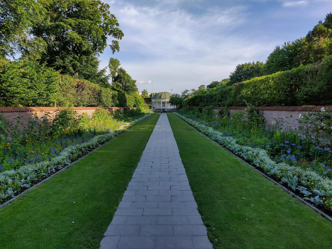 Path between grass and plants in a garden